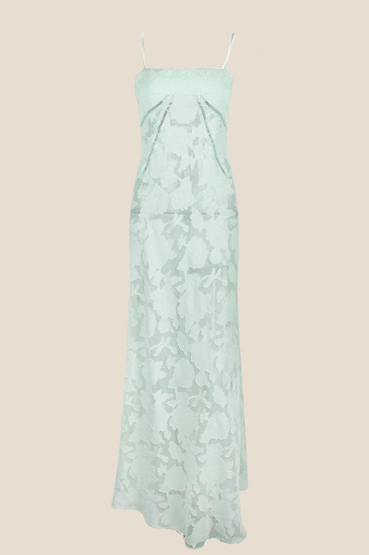 Spaghetti Straps Green Lace A-line Long Dress