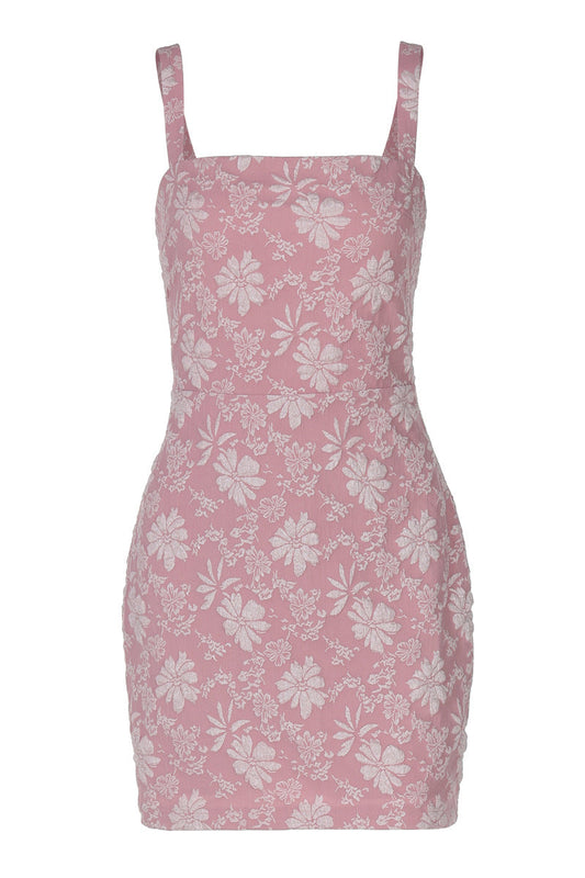 Square Neck Pink Floral Print Short Dress