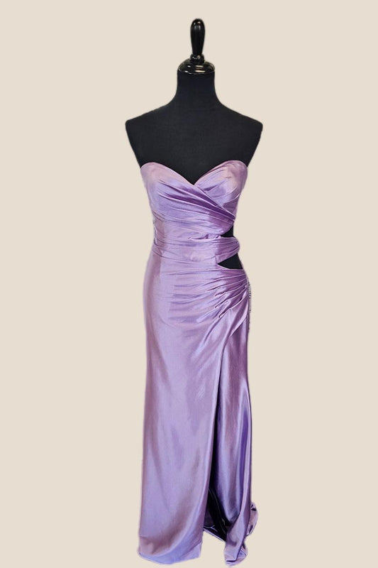 Strapless Lavender Cut-out Long Dress with Slit