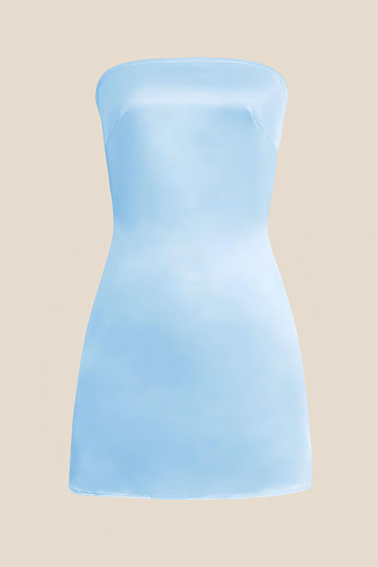 Strapless Blue Back Tie Short Dress