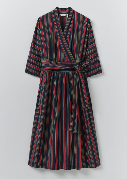 Pantry Stripe Cotton Wrap Dress | Provence Blue