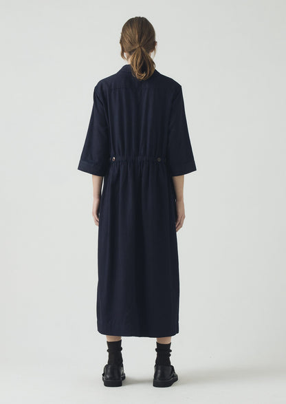 Indigo Cotton Twill Shirt Dress | Indigo