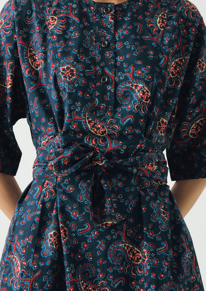 Provencal Paisley Print Cotton Poplin Dress | Provencal Blue