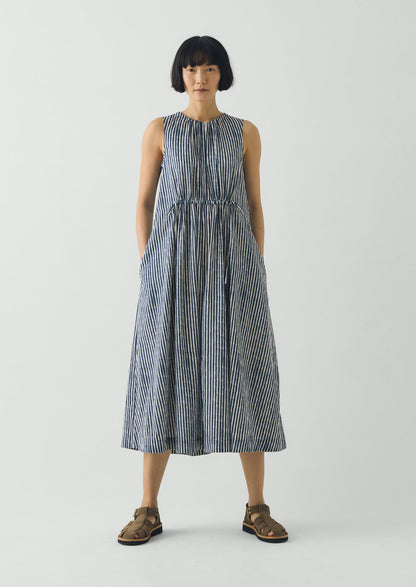 Martha Natural Dye Stripe Cotton Dress | Indigo