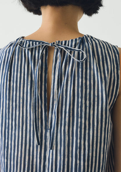 Martha Natural Dye Stripe Cotton Dress | Indigo