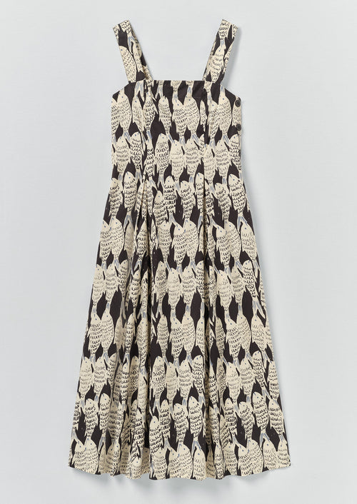 Market Fish Print Cotton Poplin Dress | Slate