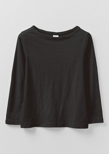 Lia Cotton Boat Neck Tee | Carbon Black