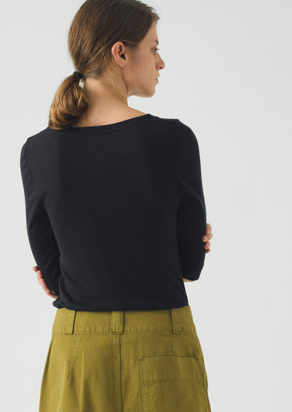 Wool Lyocell Scoop Neck Tee | Ink