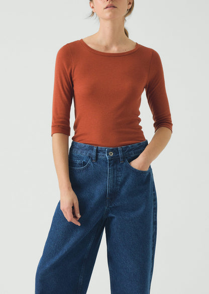 Wool Lyocell Scoop Neck Tee | Russet Brown