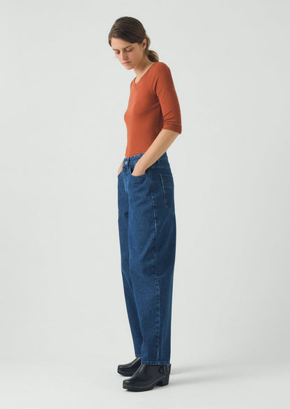Wool Lyocell Scoop Neck Tee | Russet Brown