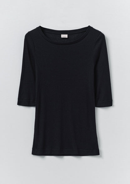 Wool Lyocell Scoop Neck Tee | Ink