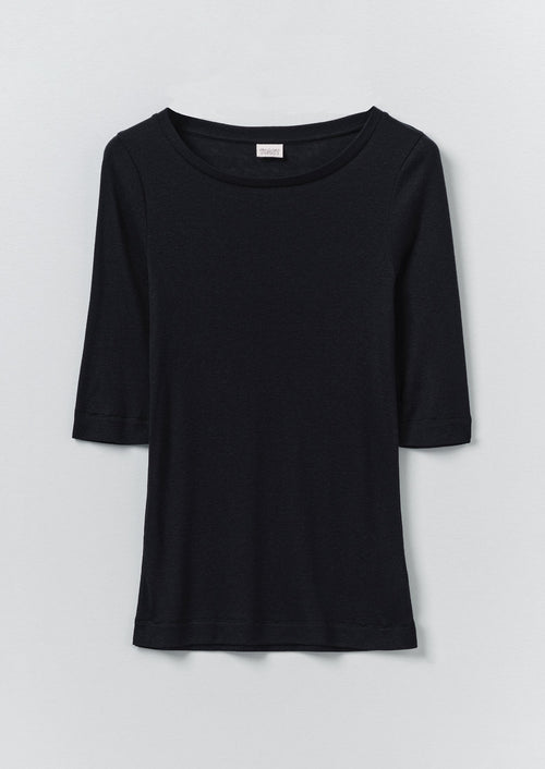 Wool Lyocell Scoop Neck Tee | Ink