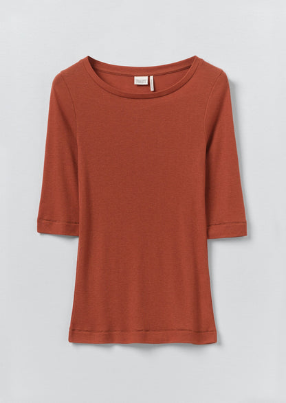 Wool Lyocell Scoop Neck Tee | Russet Brown