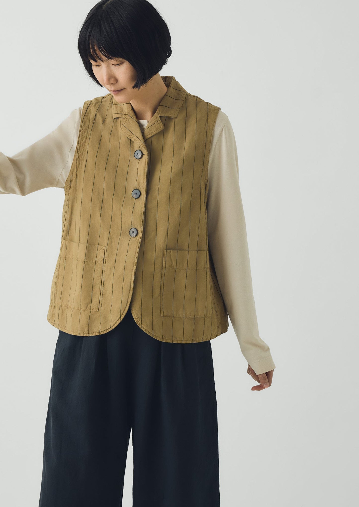 Stripe Cotton Linen Waistcoat | Fennel Seed