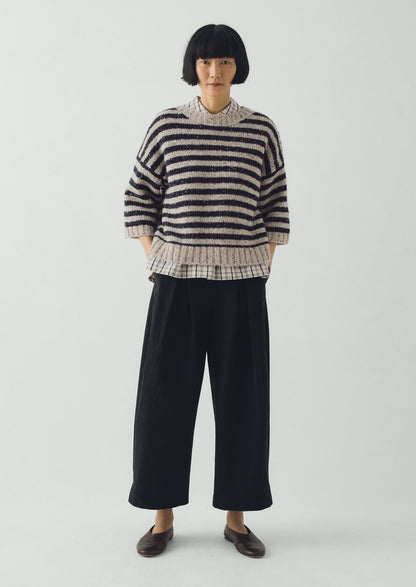 Stripe Donegal Short Sleeve Sweater | Soft Black/Oatmeal