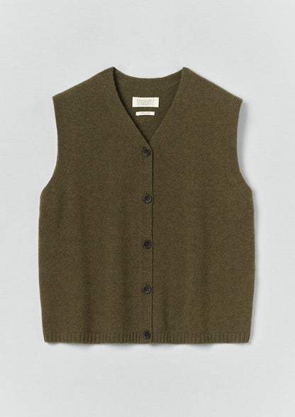 Wool Cashmere V Neck Tank | Olive Melange