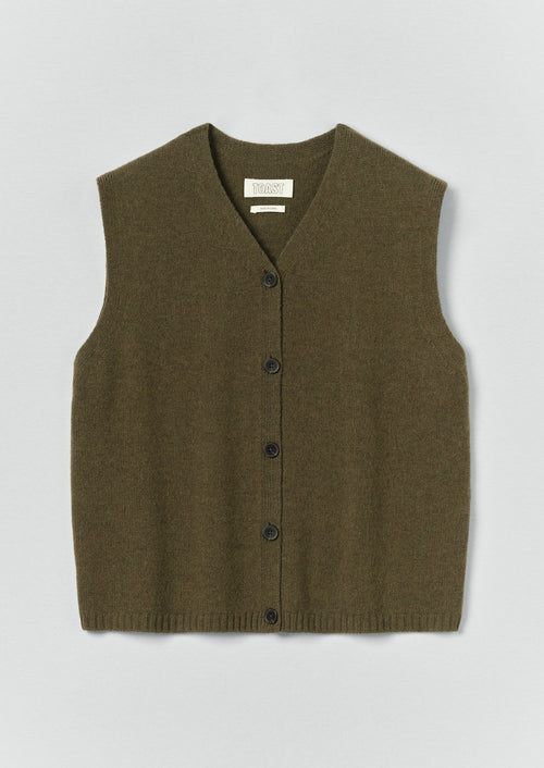 Wool Cashmere V Neck Tank | Olive Melange