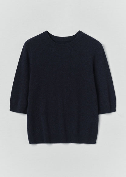 Wool Cashmere Half Sleeve Sweater | Darkest Navy