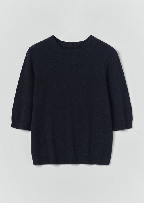 Wool Cashmere Half Sleeve Sweater | Darkest Navy