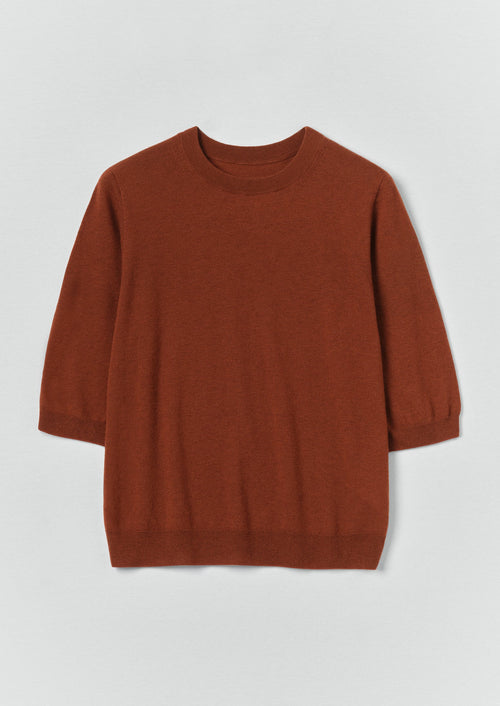 Wool Cashmere Half Sleeve Sweater | Russet