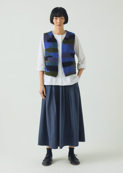 Patchwork Knitted Wool Gilet | Blue Multi