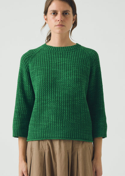 Textured Rib Linen Cotton Sweater | Viridian Green