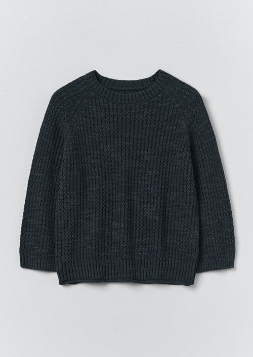 Textured Rib Linen Cotton Sweater | Dark Navy
