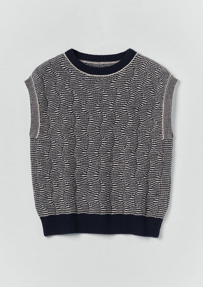 Wavy Stripe Knitted Wool Cotton Top | Navy/Parchment