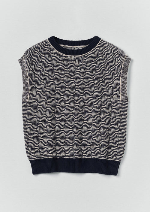 Wavy Stripe Knitted Wool Cotton Top | Navy/Parchment