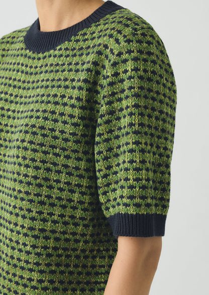 Jacquard Knitted Cotton Top | Green Multi