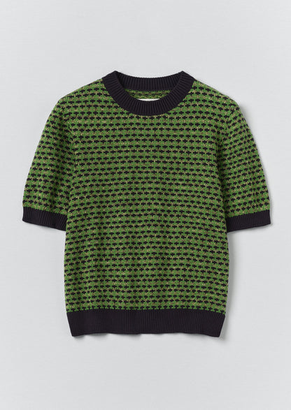 Jacquard Knitted Cotton Top | Green Multi
