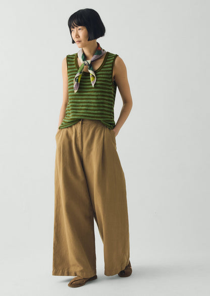 Stripe Linen Cotton Knitted Vest | Green Olive/Verde