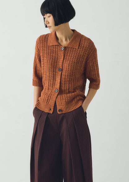 Open Stitch Knitted Linen Cotton Polo | Amber