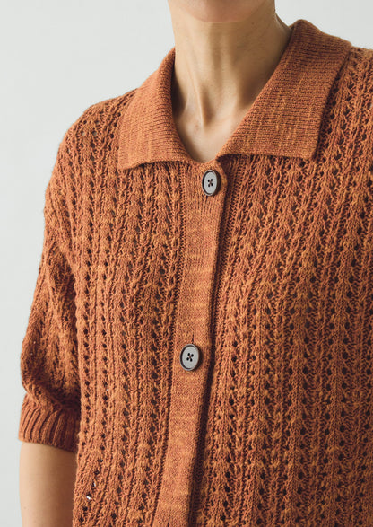 Open Stitch Knitted Linen Cotton Polo | Amber