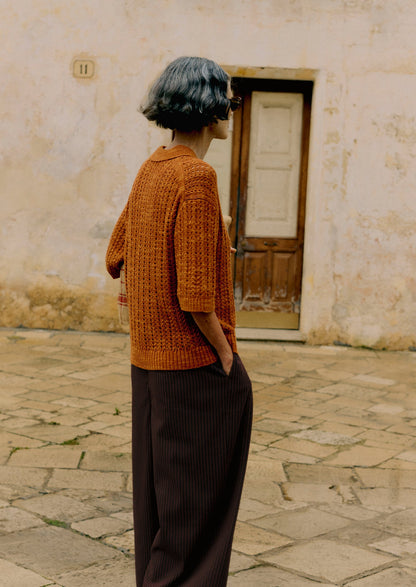 Open Stitch Knitted Linen Cotton Polo | Amber