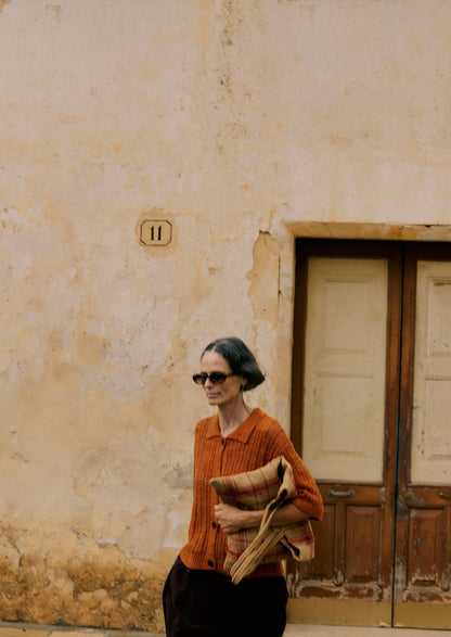 Open Stitch Knitted Linen Cotton Polo | Amber