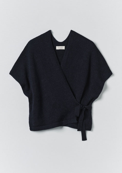 Wool Alpaca Knitted Wrap | Navy
