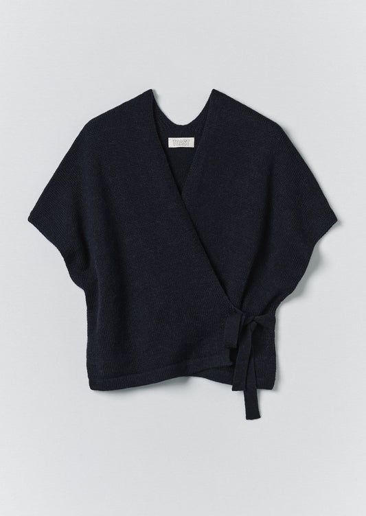Wool Alpaca Knitted Wrap | Navy