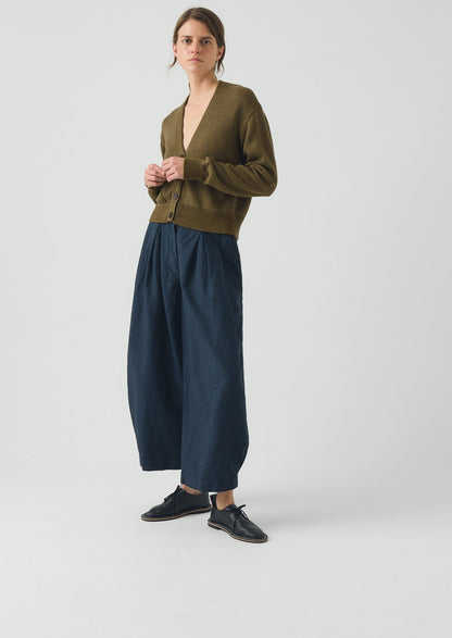 Wool Linen Patch Pocket Cardigan | Old Gold