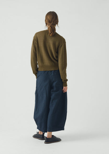 Wool Linen Patch Pocket Cardigan | Old Gold