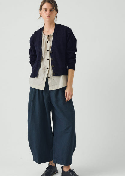 Wool Linen Patch Pocket Cardigan | Dark Navy