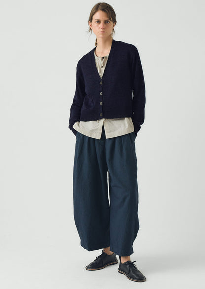 Wool Linen Patch Pocket Cardigan | Dark Navy