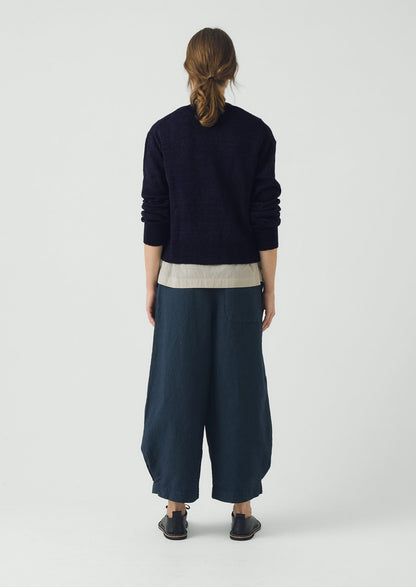 Wool Linen Patch Pocket Cardigan | Dark Navy