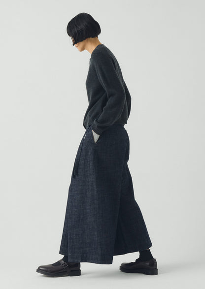 Pleated Wrap Denim Culottes | Indigo