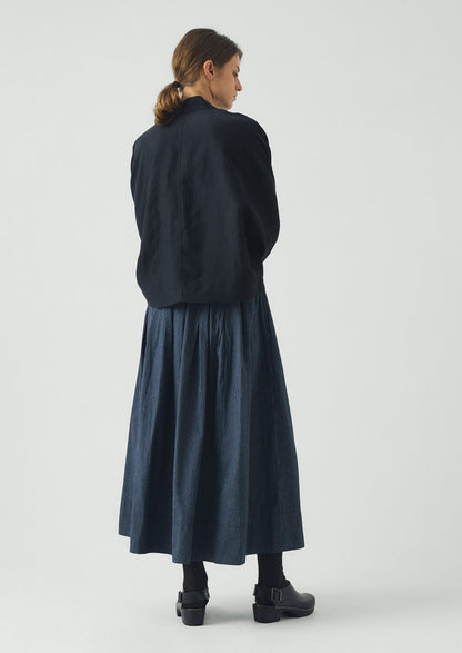 Railroad Stripe Pleated Cotton Skirt | Denim Blue