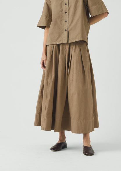 Pleated Cotton Linen Poplin Skirt | Ash Brown