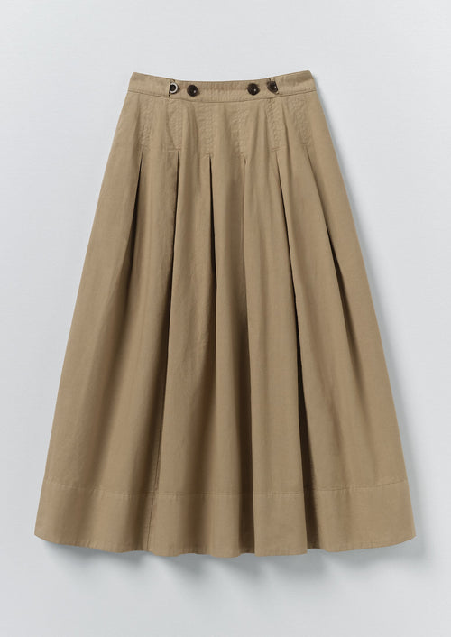 Pleated Cotton Linen Poplin Skirt | Ash Brown
