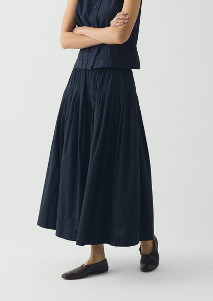 Pleated Raised Stripe Cotton Skirt | Slate
