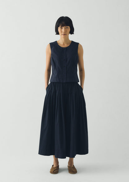 Pleated Raised Stripe Cotton Skirt | Slate