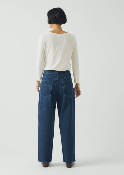 Indigo Denim Tapered Trousers | Mid Blue